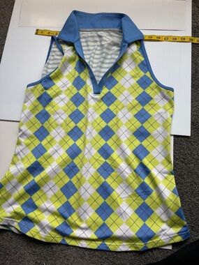 Jofit Blue, Lime & White Argyle Sleeveless Polo Tank JoFit sleeveless golf